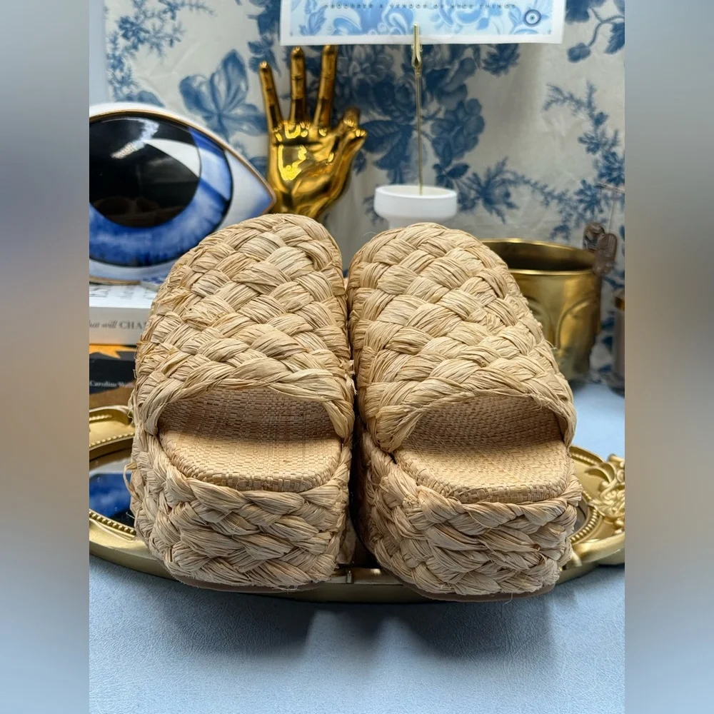 🆕 LOEFFLER RANDALL 🧿 NWOB Aaron Natural Braided Platform Straw Mule, Sz 9